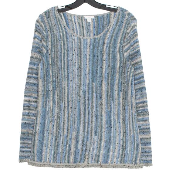 J Jill Sweater Linear Coastal Grandma Boho Grandpa Quiet Luxury Stripe Blue XS - Picture 1 of 7